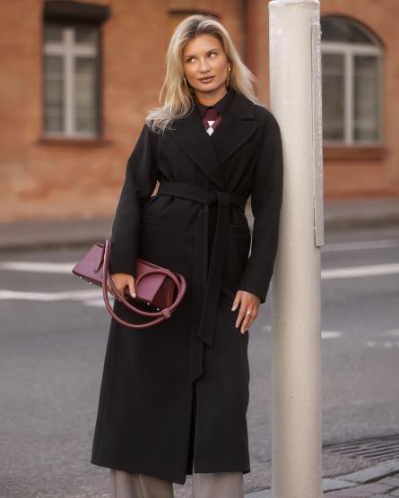 Пальто из шерсти в длине макси, черный