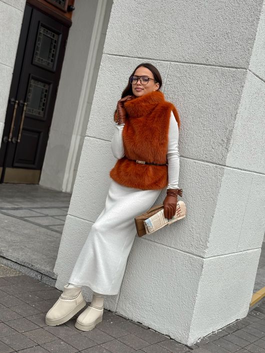 Манишка из эко-песца, рыжий