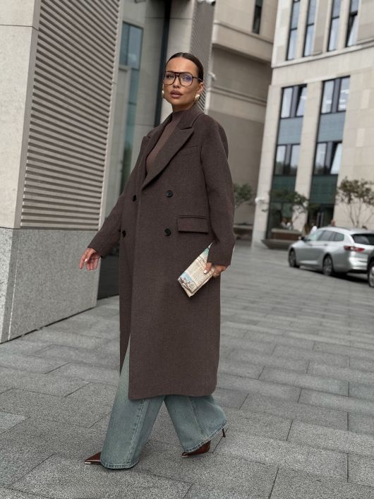 Пальто из шерсти, шоколадный