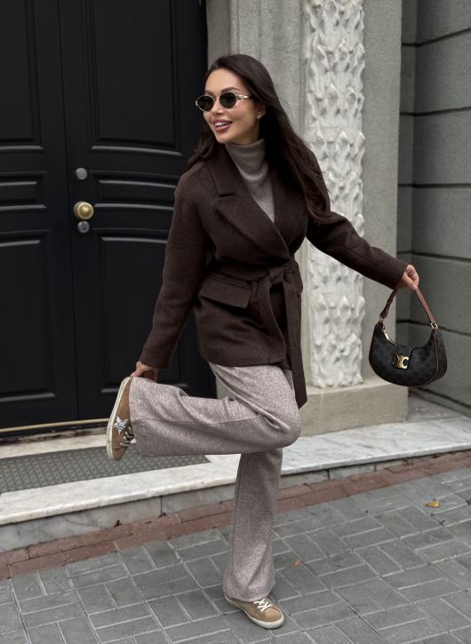 Полупальто из шерсти альпаки, шоколадный