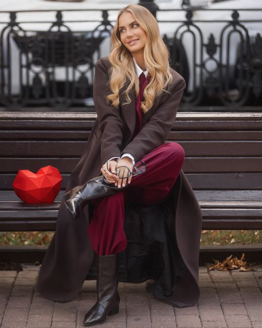 Пальто из шерсти в длине макси, шоколадный