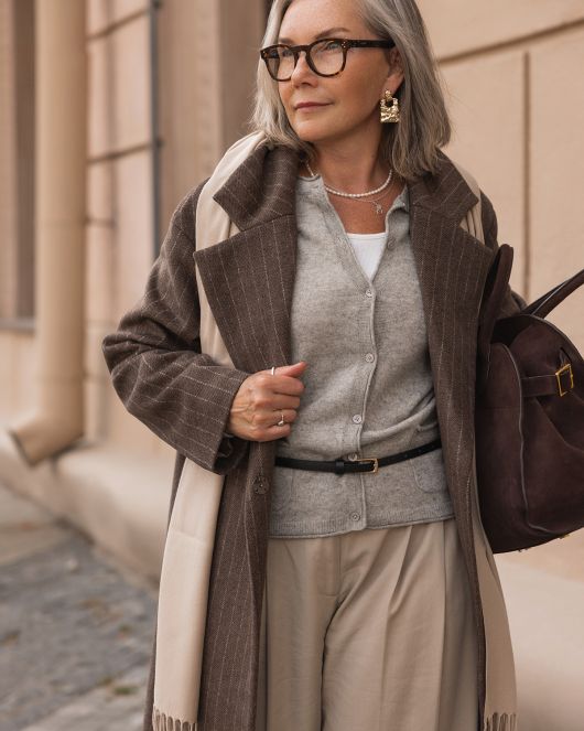 Пальто-халат в полоску, шоколадный