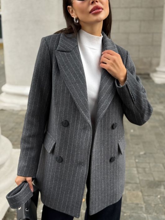 Полупальто из шерсти в полоску, графит