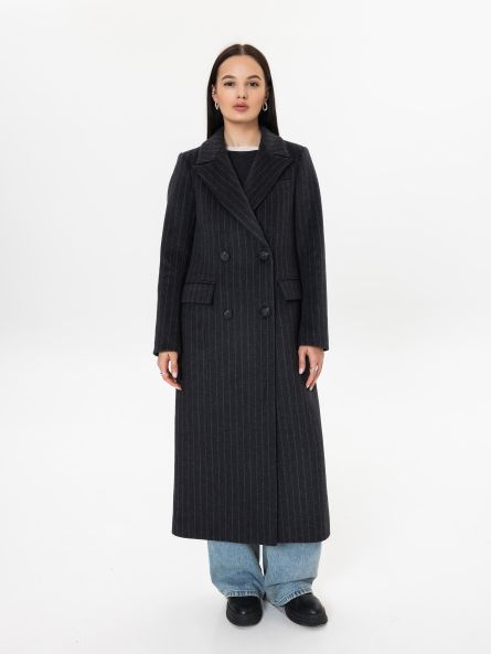 Пальто из шерсти в полоску, серый