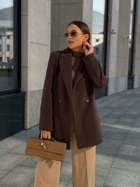 Полупальто из шерсти, шоколадный