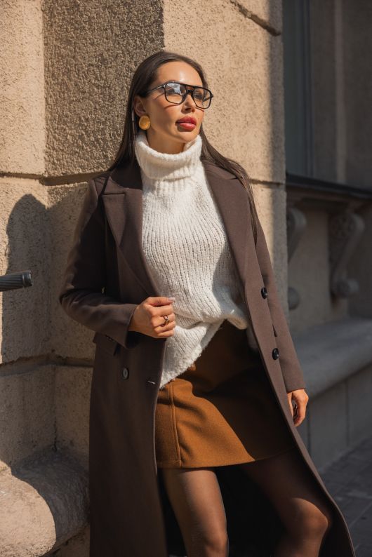 Пальто из шерсти, шоколадный