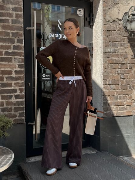 Брюки-палаццо в полоску, шоколадный