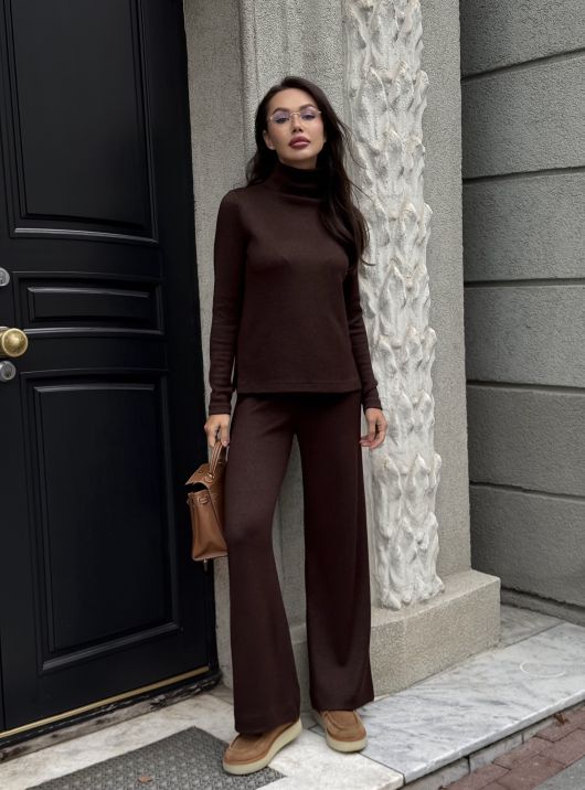 Джемпер из ангоры с разрезами, шоколадный