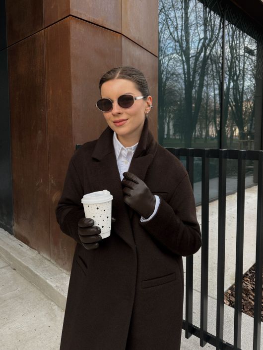 Пальто из шерсти в длине макси, шоколадный