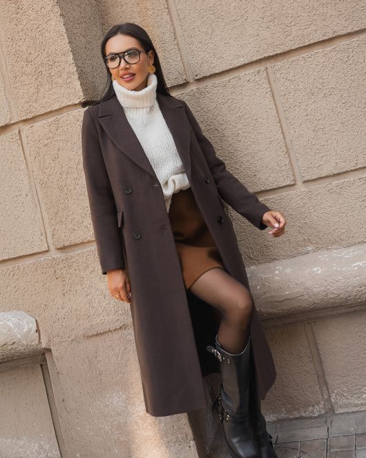 Пальто из шерсти, шоколадный