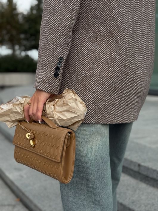 Полупальто из шерсти в твид, шоколадный