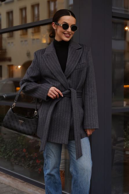 Полупальто из шерсти в полоску, графит