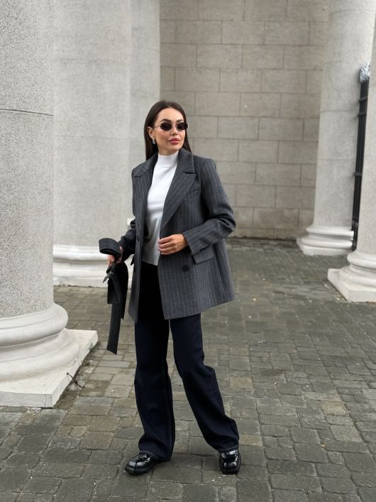 Полупальто из шерсти в полоску, графит