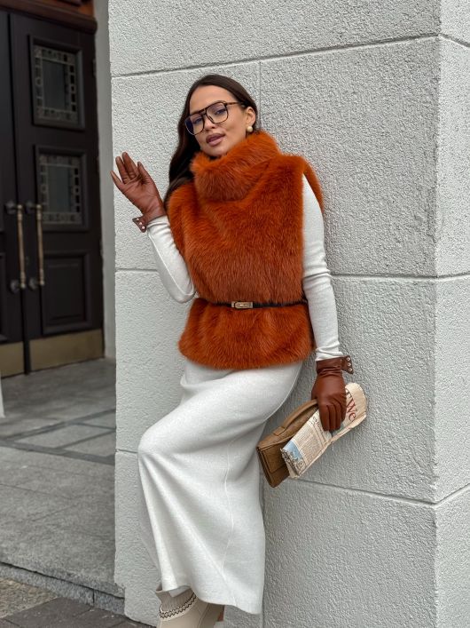 Манишка из эко-песца, рыжий