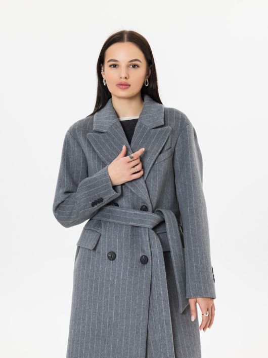 Пальто из шерсти в полоску, серый