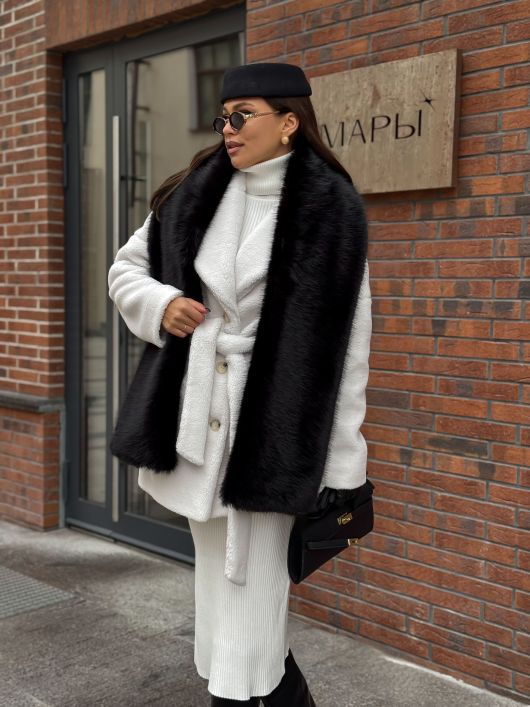 Шарф из эко-песца, черный