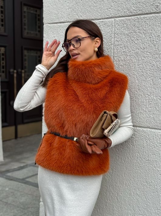 Манишка из эко-песца, рыжий