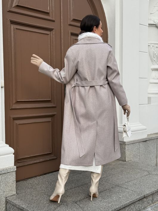 Пальто из шерсти в елочку, шоколадный