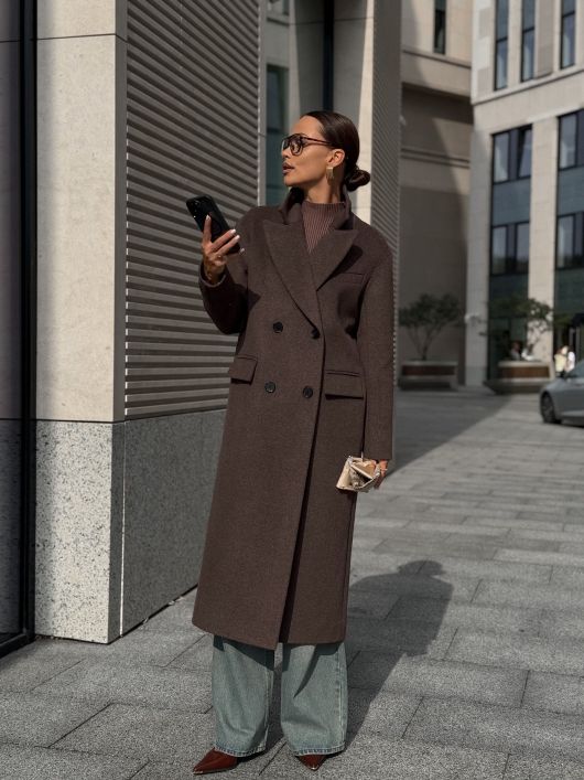 Пальто из шерсти, шоколадный