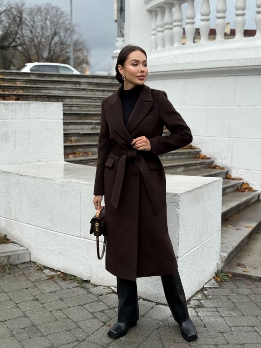 Пальто из шерсти, шоколадный