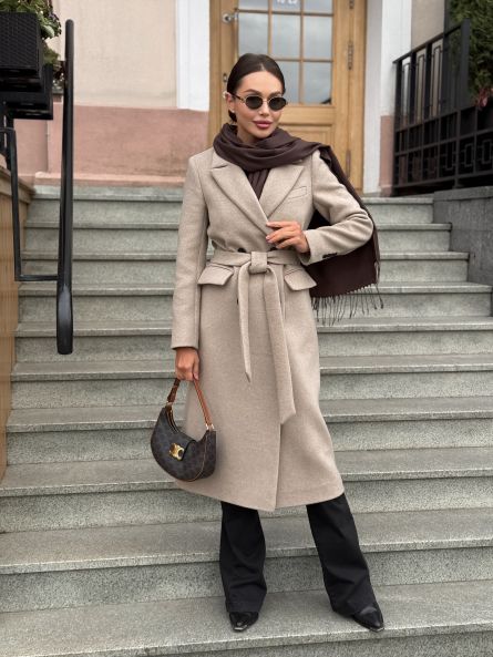 Пальто из шерсти, бежевый