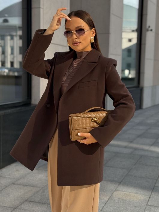Полупальто из шерсти, шоколадный