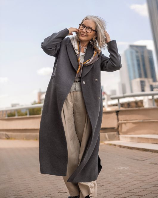 Пальто из шерсти в длине макси, графитовый