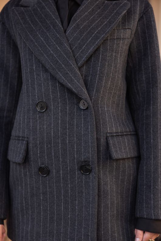 Полупальто из шерсти в полоску, серый