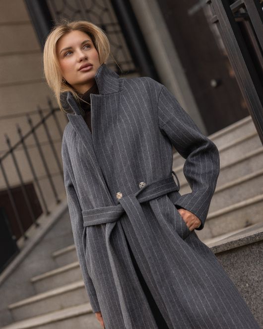 Пальто-халат в полоску, графитовый