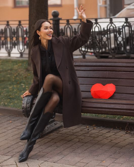 Пальто из шерсти, шоколадный