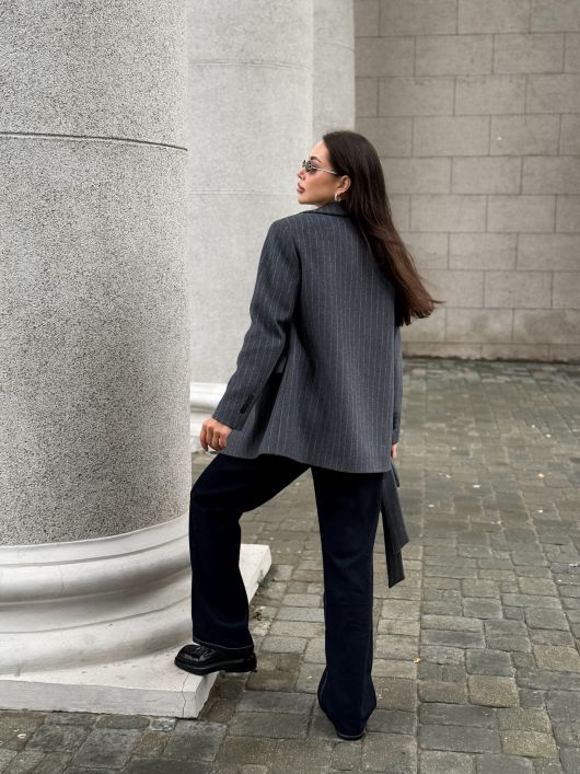 Полупальто из шерсти в полоску, графит