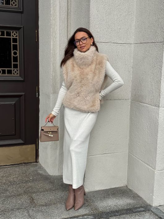 Манишка из эко-песца, бежевый