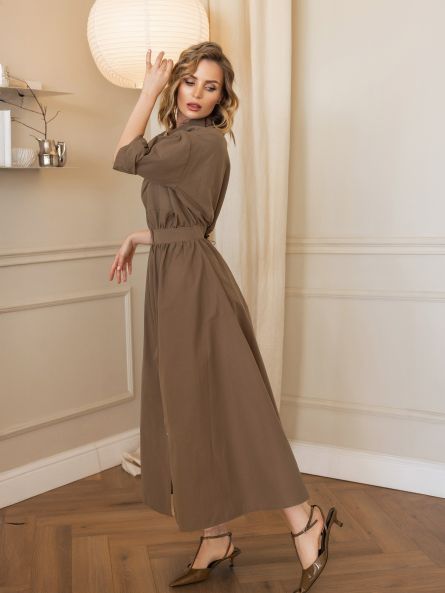 Платье в длине миди, хаки