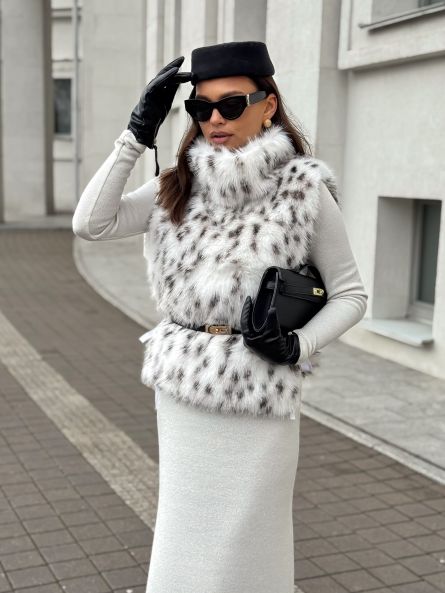 Манишка из эко-песца, рысь белый