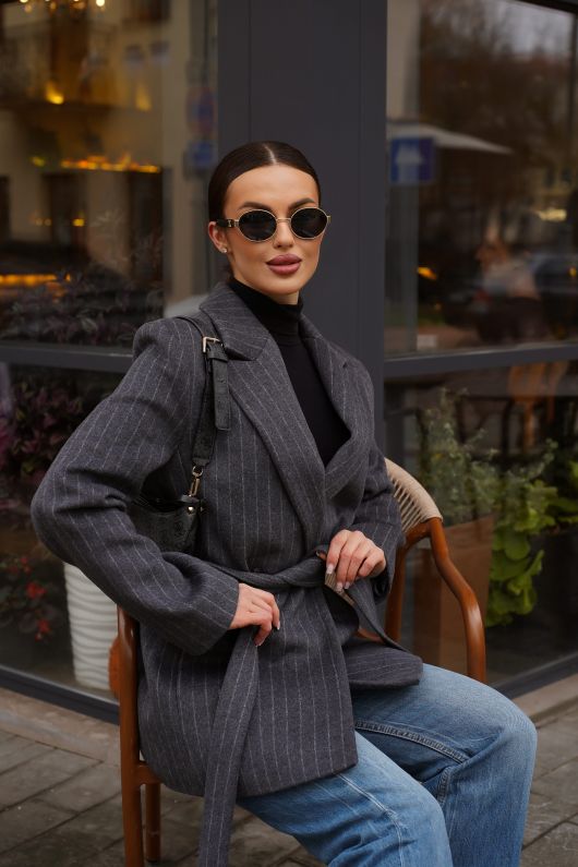 Полупальто из шерсти в полоску, графит