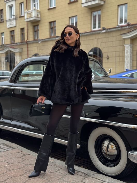 Шубка из эко-норки, черный