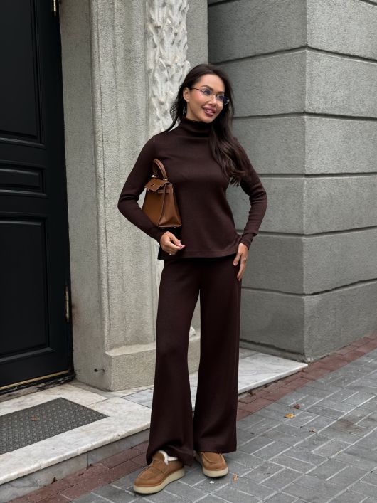 Брюки-палаццо из ангоры, шоколадный