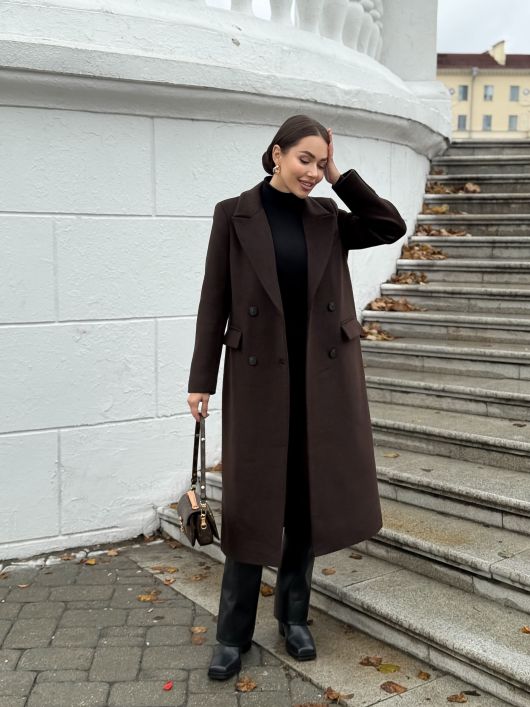 Пальто из шерсти, шоколадный