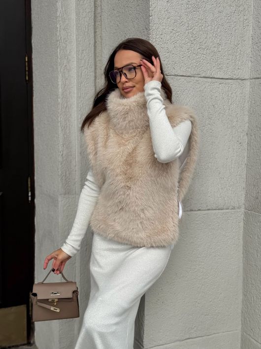 Манишка из эко-песца, бежевый