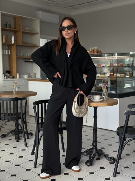 Брюки-палаццо с резинкой на талии, черный