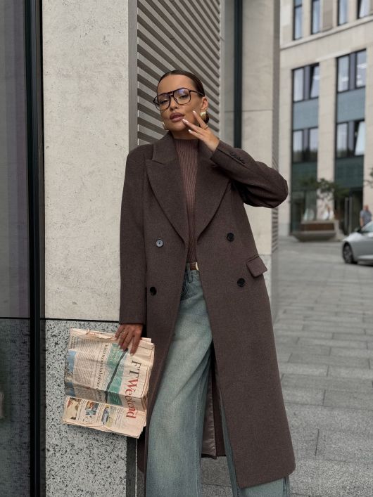 Пальто из шерсти, шоколадный