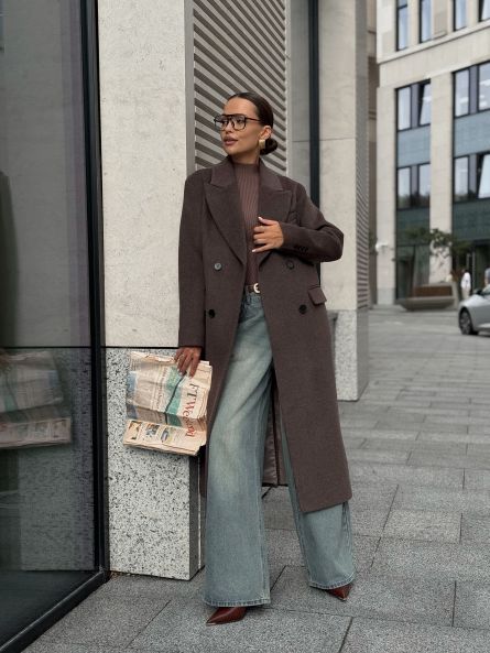 Пальто из шерсти, шоколадный