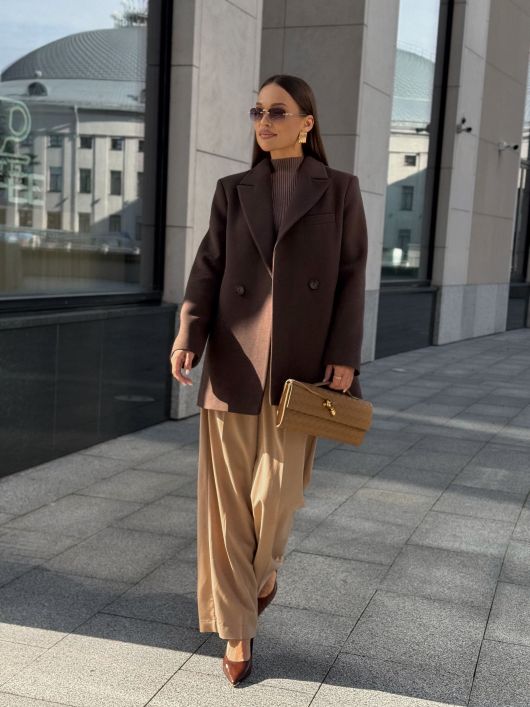 Полупальто из шерсти, шоколадный