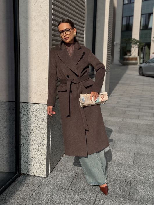 Пальто из шерсти, шоколадный