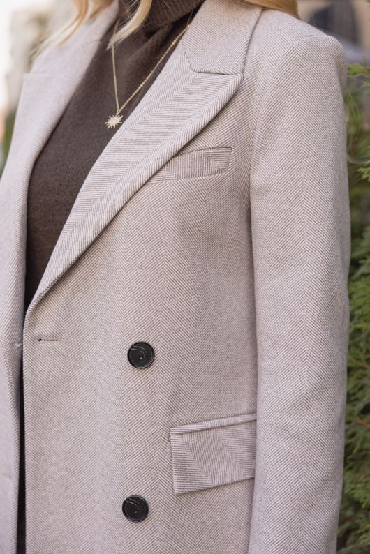 Пальто из шерсти в елочку, шоколадный