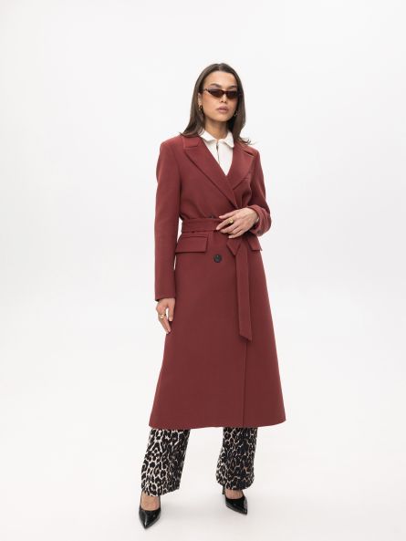 Пальто из шерсти, бордовый