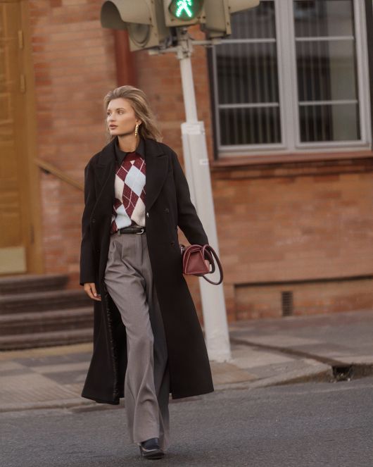 Пальто из шерсти в длине макси, черный