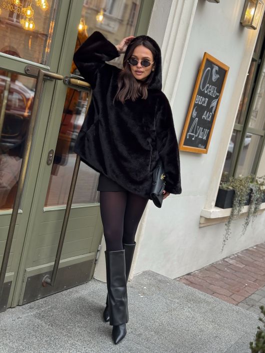 Шубка из эко-норки, черный