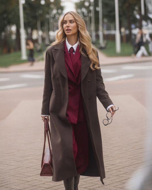 Пальто из шерсти в длине макси, шоколадный