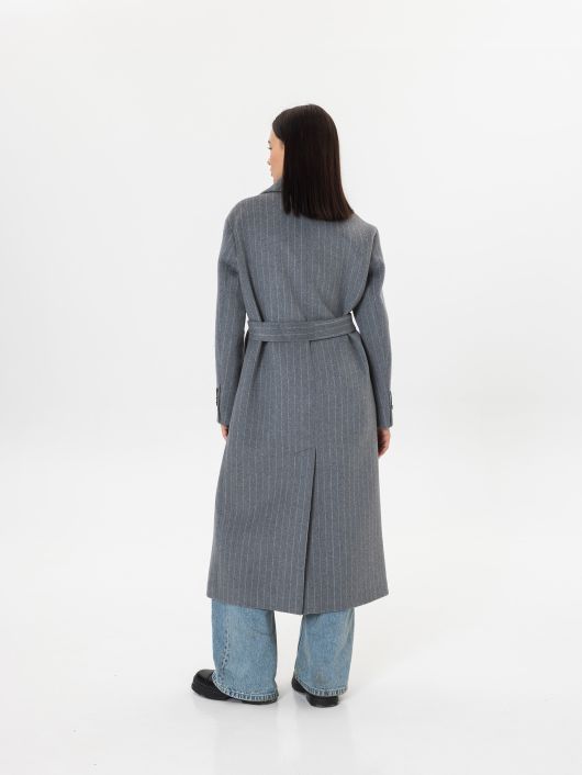 Пальто из шерсти в полоску, серый